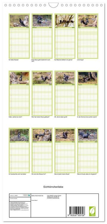 Produktbild: Familienplaner 2026 - Eichh&ouml;rnchenliebe mit 5 Spalten (Wandkalender, 21 x 45 cm) CALVENDO