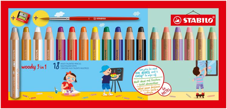 Produktbild: STABILO Buntstifte woody 3in1 Pastell 18er +Pinsel+Spitzer
