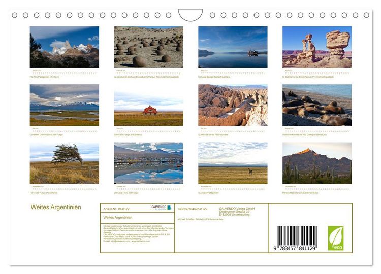 Produktbild: Weites Argentinien (Wandkalender 2026 DIN A4 quer), CALVENDO Monatskalender