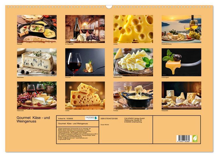 Produktbild: Gourmet K&auml;se - und Weingenuss (Wandkalender 2026 DIN A2 quer), CALVENDO Monatskalender