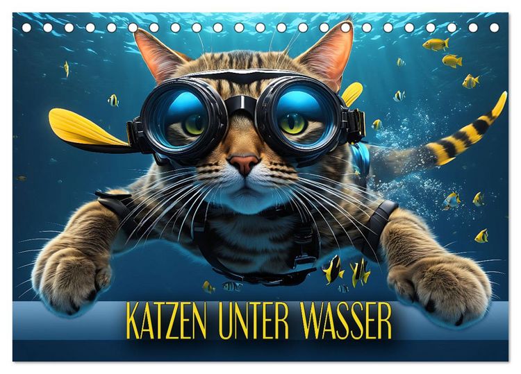 Produktbild: Katzen unter Wasser (Tischkalender 2026 DIN A5 quer), CALVENDO Monatskalender