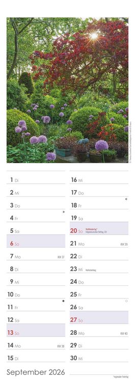 Produktbild: Gartenzauber 2026 - Streifenkalender 15x42 cm - mit viel Platz für Eintragungen - Gärten - Bildkalender - Wandplaner - Gartenkalender