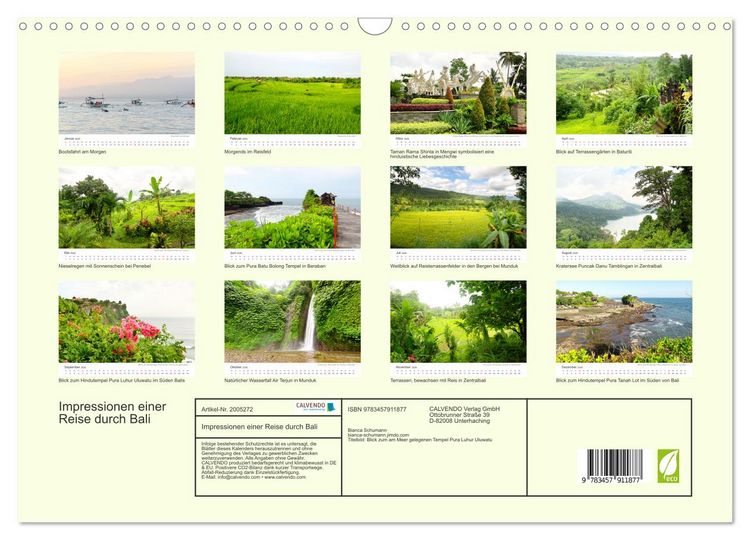 Produktbild: Impressionen einer Reise durch Bali (Wandkalender 2026 DIN A3 quer), CALVENDO Monatskalender