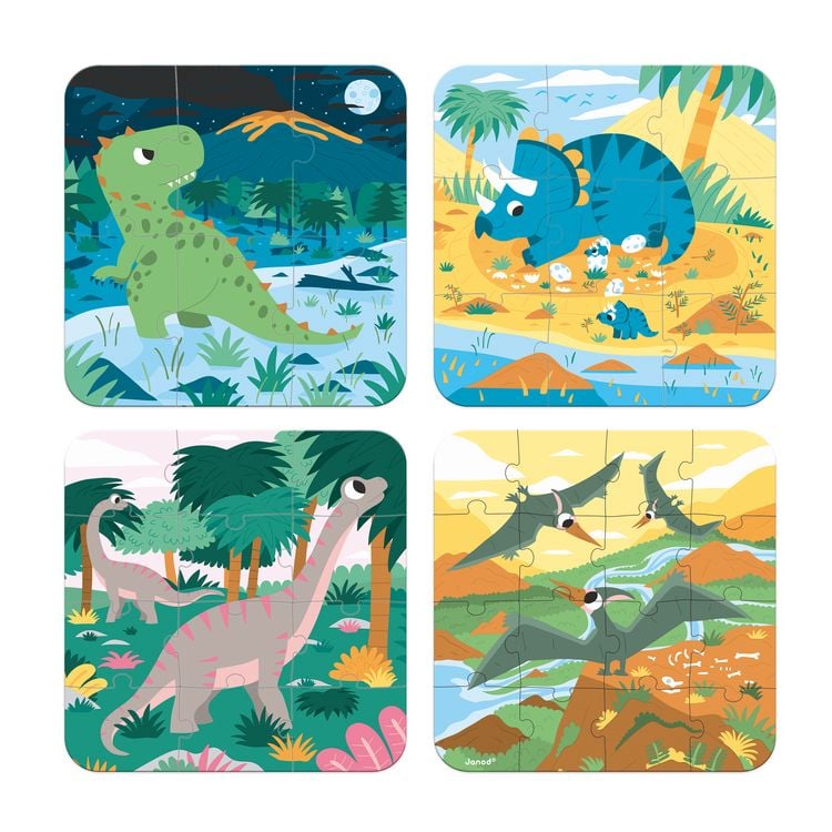 Produktbild: Dino-Abenteuer: 4 Lernpuzzles f&uuml;r kleine Entdecker ab 2 Jahren (6-9-12-16 Teile)