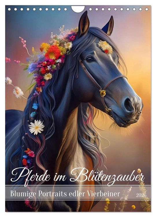 Produktbild: Pferde im Bl&uuml;tenzauber &ndash; Blumige Portraits edler Vierbeiner (Wandkalender 2026 DIN A4 hoch), CALVENDO Monatskalender
