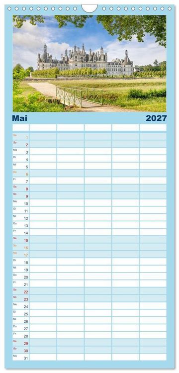 Produktbild: Familienplaner 2027 - Ch&acirc;teaux. Im Tal der Loire mit 5 Spalten (Wandkalender, 21 x 45 cm) CALVENDO