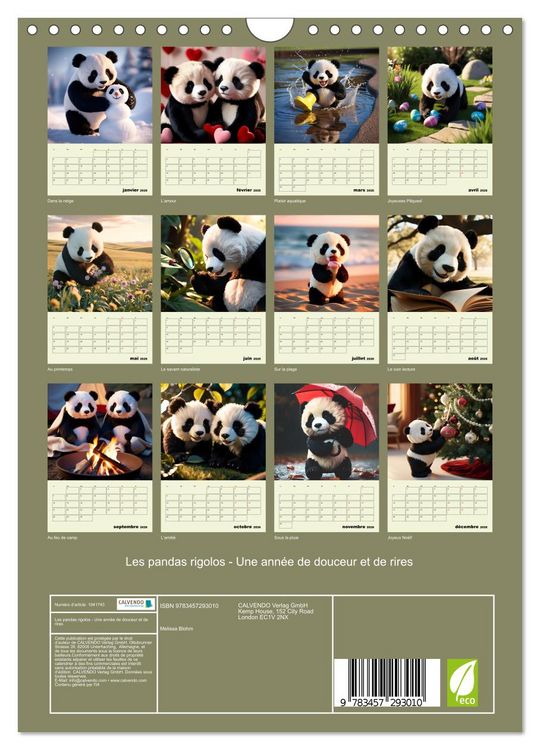 Produktbild: Les pandas rigolos - Une ann&eacute;e de douceur et de rires (Calendrier mural 2026 DIN A4 horizontal), CALVENDO calendrier mensuel