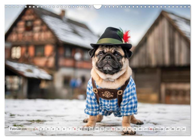 Produktbild: Eine Mopsige Weltreise (Wandkalender 2026 DIN A3 quer), CALVENDO Monatskalender