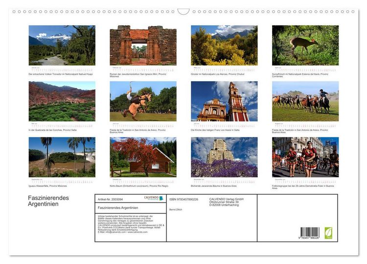 Produktbild: Faszinierendes Argentinien (Wandkalender 2026 DIN A2 quer), CALVENDO Monatskalender