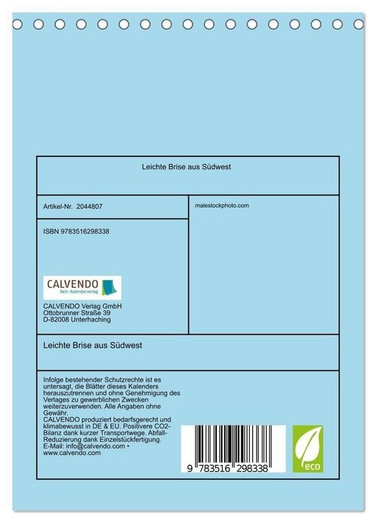 Produktbild: Leichte Brise aus S&uuml;dwest (Tischkalender 2026 DIN A5 hoch), CALVENDO Monatskalender