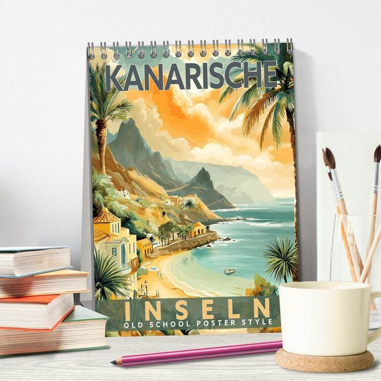 Produktbild: Kanarische Inseln - Old School Poster Style (Tischkalender 2027 DIN A5 hoch), CALVENDO Monatskalender