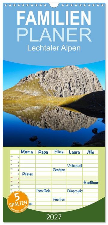 Produktbild: Familienplaner 2027 - Lechtaler Alpen mit 5 Spalten (Wandkalender, 21 x 45 cm) CALVENDO