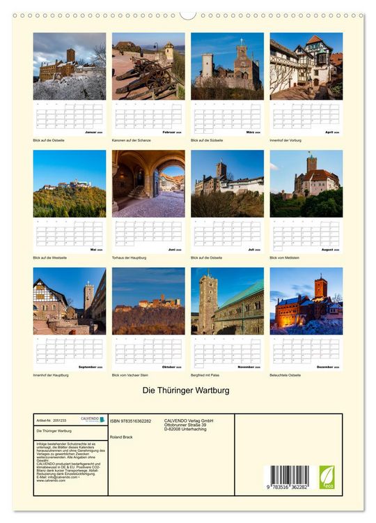 Produktbild: Die Th&uuml;ringer Wartburg (Wandkalender 2026 DIN A2 hoch), CALVENDO Monatskalender