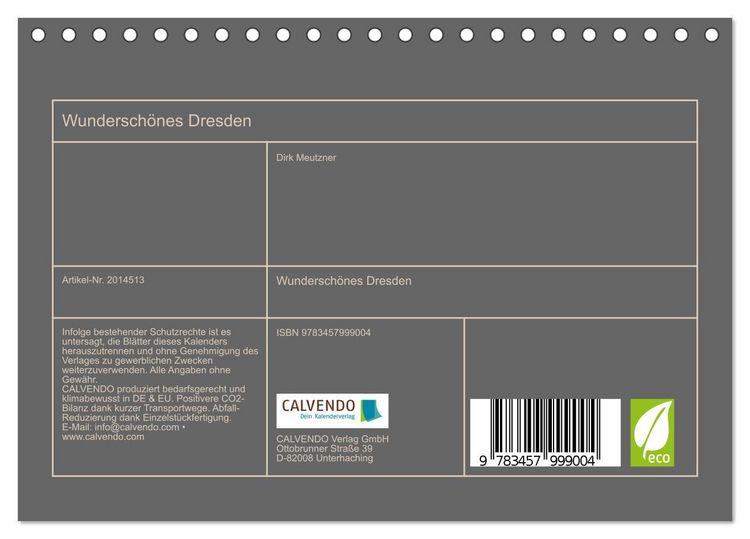 Produktbild: Wundersch&ouml;nes Dresden (Tischkalender 2026 DIN A5 quer), CALVENDO Monatskalender