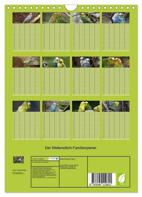 Produktbild: Der Wellensittich-Familienplaner (Wandkalender 2027 DIN A4 hoch), CALVENDO Monatskalender