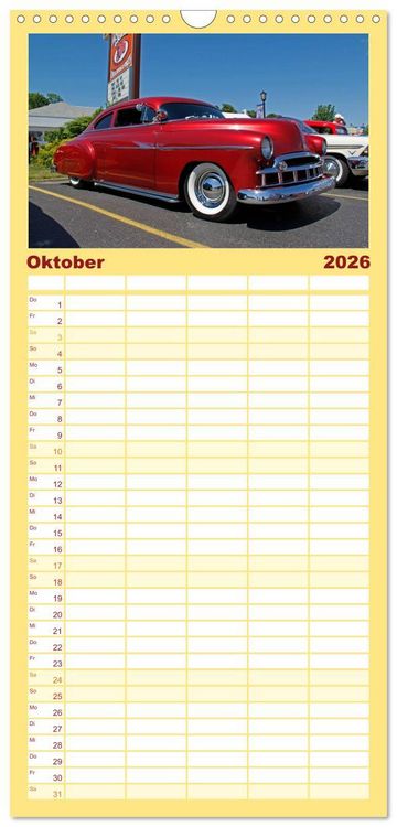 Produktbild: Familienplaner 2026 - Ami Schlitten mit 5 Spalten (Wandkalender, 21 x 45 cm) CALVENDO