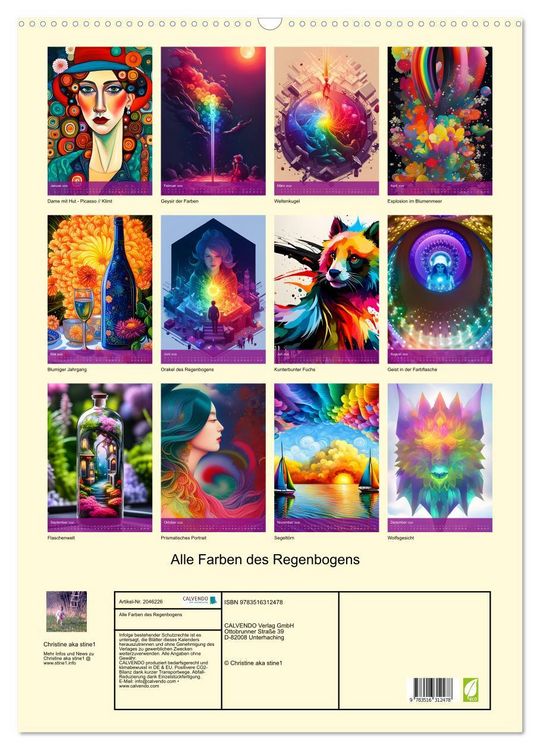 Produktbild: Alle Farben des Regenbogens (Wandkalender 2026 DIN A2 hoch), CALVENDO Monatskalender