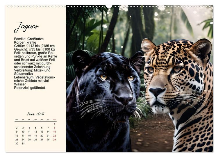 Produktbild: Zw&ouml;lf Raubkatzen im Portrait (hochwertiger Premium Wandkalender 2026 DIN A2 quer), Kunstdruck in Hochglanz