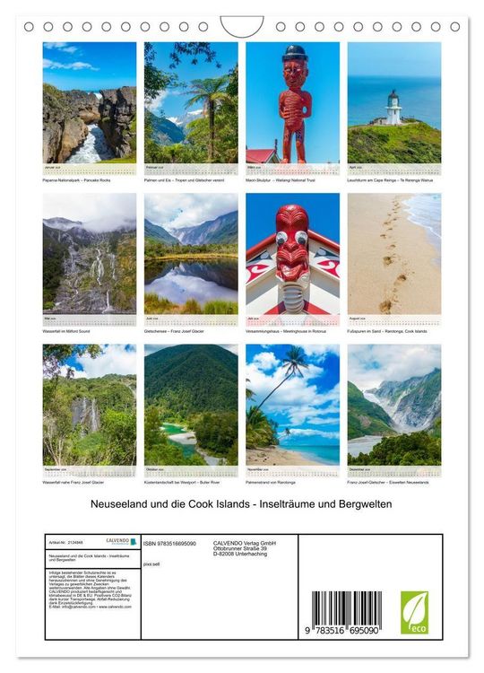 Produktbild: Neuseeland und die Cook Islands - Inseltr&auml;ume und Bergwelten (Wandkalender 2026 DIN A4 hoch), CALVENDO Monatskalender