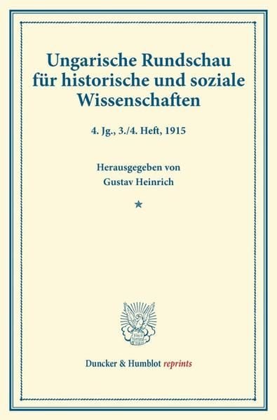 Produktbild: Ungarische Rundschau f&uuml;r historische und soziale Wissenschaften.