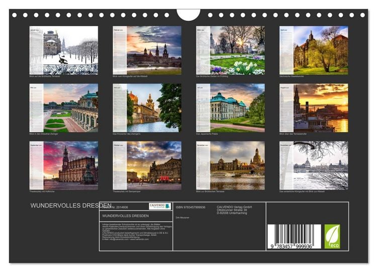 Produktbild: WUNDERVOLLES DRESDEN (Wandkalender 2026 DIN A4 quer), CALVENDO Monatskalender