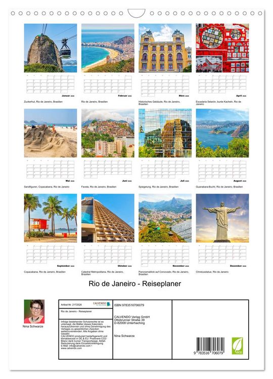 Produktbild: Rio de Janeiro - Reiseplaner (Wandkalender 2026 DIN A3 hoch), CALVENDO Monatskalender