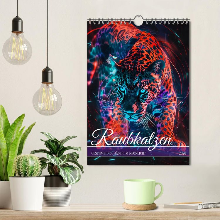 Produktbild: Raubkatzen - Geschmeidige J&auml;ger im Neonlicht (Wandkalender 2026 DIN A4 hoch), CALVENDO Monatskalender