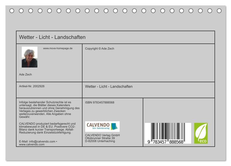 Produktbild: Wetter - Licht - Landschaften (Tischkalender 2026 DIN A5 quer), CALVENDO Monatskalender