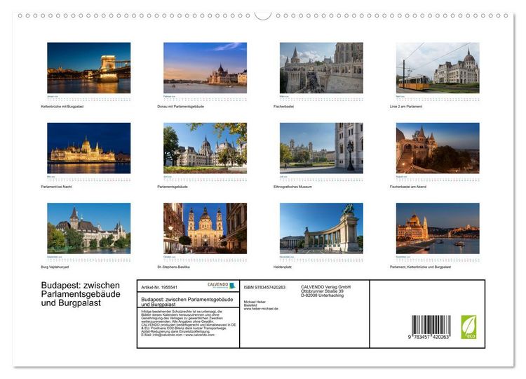 Produktbild: Budapest: zwischen Parlamentsgeb&auml;ude und Burgpalast (hochwertiger Premium Wandkalender 2026 DIN A2 quer), Kunstdruck in Hochglanz