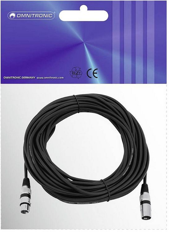 Produktbild: Omnitronic 3022058N XLR Verbindungskabel [1x XLR-Stecker 3 polig - 1x XLR-Buchse 3 polig] 20.00 m Schwarz