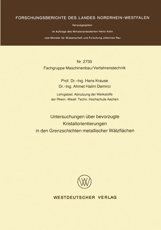 Produktbild: Untersuchungen &uuml;ber bevorzugte Kristallorientierungen in den Grenzschichten metallischer W&auml;lzfl&auml;chen