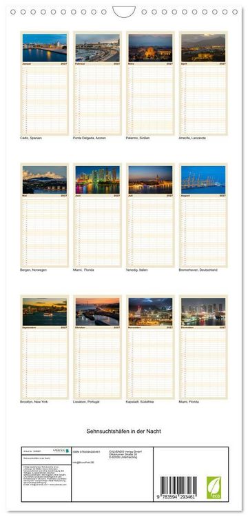 Produktbild: Familienplaner 2027 - Sehnsuchtsh&auml;fen in der Nacht mit 5 Spalten (Wandkalender, 21 x 45 cm) CALVENDO