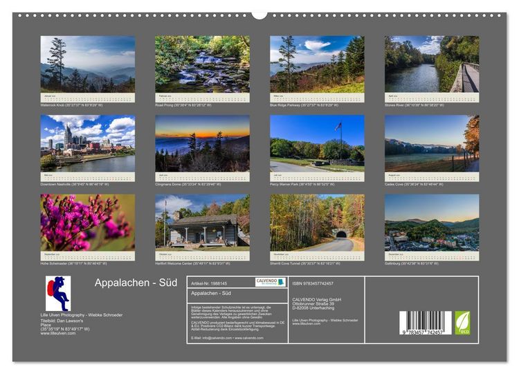 Produktbild: Appalachen - S&uuml;d (hochwertiger Premium Wandkalender 2026 DIN A2 quer), Kunstdruck in Hochglanz