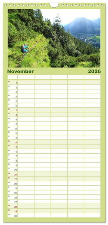 Produktbild: Familienplaner 2026 - Mountainbike Traumpfade mit 5 Spalten (Wandkalender, 21 x 45 cm) CALVENDO