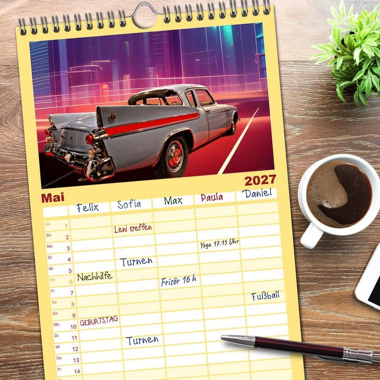 Produktbild: Familienplaner 2027 - US Classic Cars im Jet-Age mit 5 Spalten (Wandkalender, 21 x 45 cm) CALVENDO