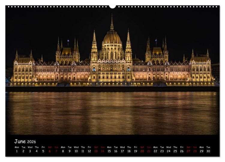 Produktbild: Danube River Nightlights (High Quality Premium Wall Calendar 2026 DIN A2 landscape),CALVENDO 12 Month Wall Calendar