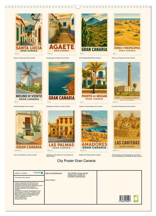 Produktbild: City Poster Gran Canaria (Wandkalender 2027 DIN A2 hoch), CALVENDO Monatskalender
