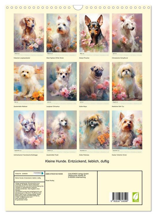 Produktbild: Kleine Hunde. Entz&uuml;ckend, lieblich, duftig (Wandkalender 2026 DIN A3 hoch), CALVENDO Monatskalender