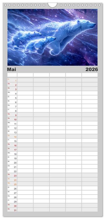 Produktbild: Familienplaner 2026 - Tiere im Weltraum mit 5 Spalten (Wandkalender, 21 x 45 cm) CALVENDO