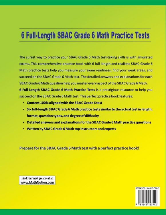 Produktbild: 6 Full-Length SBAC Grade 6 Math Practice Tests