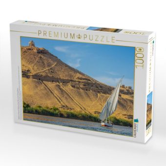 Produktbild: CALVENDO Puzzle Segeln vor Assuan: Feluke auf dem Nil vor den Felsengr&auml;bern | 1000 Teile Lege-Gr&ouml;&szlig;e 64x48cm Foto-Puzzle f&uuml;r gl&uuml;ckliche Stunden