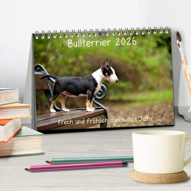 Produktbild: Bullterrier 2026 Frech und fr&ouml;hlich durch das Jahr (Tischkalender 2026 DIN A5 quer), CALVENDO Monatskalender