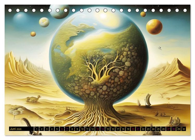Produktbild: Erde, Sonne, Mond und Sterne Surrealistische Kunstwerke (Tischkalender 2026 DIN A5 quer), CALVENDO Monatskalender