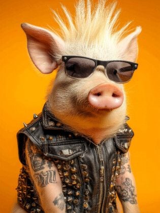 Produktbild: CALVENDO Puzzle Cooles Punk Schwein mit Irokesenschnitt, Tattoos und Rocker-Lederweste | 1000 Teile Lege-Gr&ouml;&szlig;e 64x48cm Foto-Puzzle f&uuml;r gl&uuml;ckliche Stun