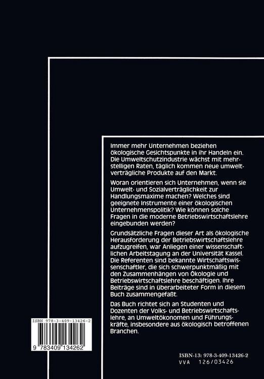 Produktbild: &Ouml;kologische Herausforderung der Betriebswirtschaftslehre