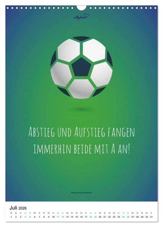 Produktbild: vollgeherzt: Der lustige Zitate-Wandkalender f&uuml;r Fu&szlig;ballfans und Sportbegeisterte! (Wandkalender 2026 DIN A3 hoch), CALVENDO Monatskalender