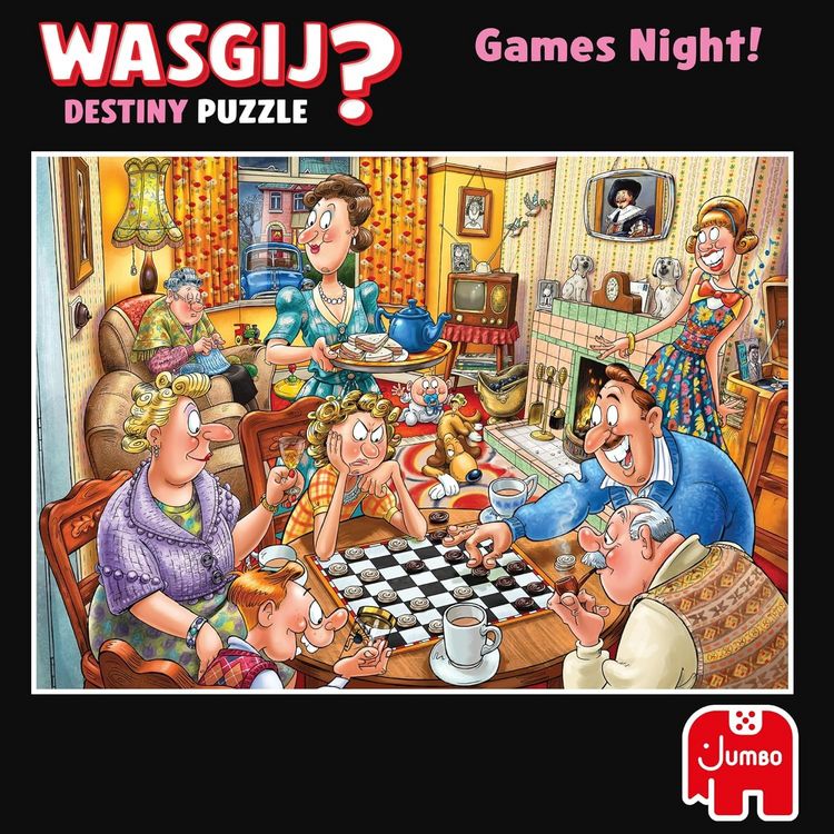 Produktbild: Jumbo 1110100594 - Wasgij Destiny 25, Games Night!, Spieleabend, Comic-Puzzle, 1000 Teile