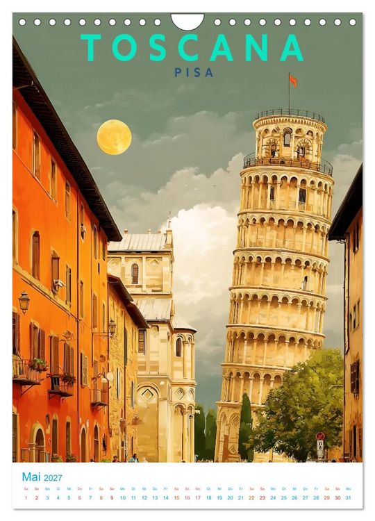 Produktbild: Toskana - Old School Poster Style (Wandkalender 2027 DIN A4 hoch), CALVENDO Monatskalender