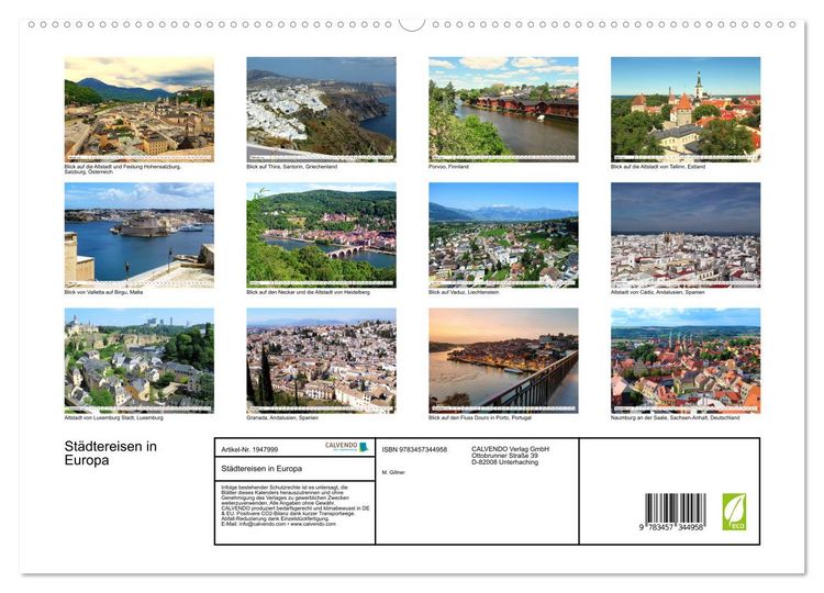 Produktbild: St&auml;dtereisen in Europa (hochwertiger Premium Wandkalender 2026 DIN A2 quer), Kunstdruck in Hochglanz