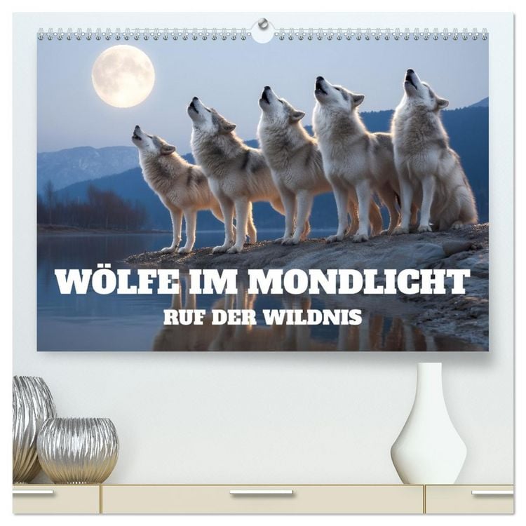 Produktbild: W&ouml;lfe im Mondlicht - Ruf der Wildnis (hochwertiger Premium Wandkalender 2026 DIN A2 quer), Kunstdruck in Hochglanz